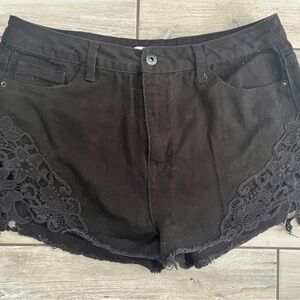 Forever 21 Black Jean Shorts with Lace Trim